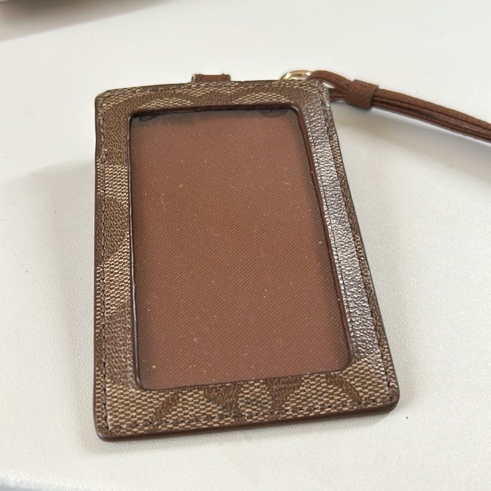 Coach Signature Brown ID lanyard
